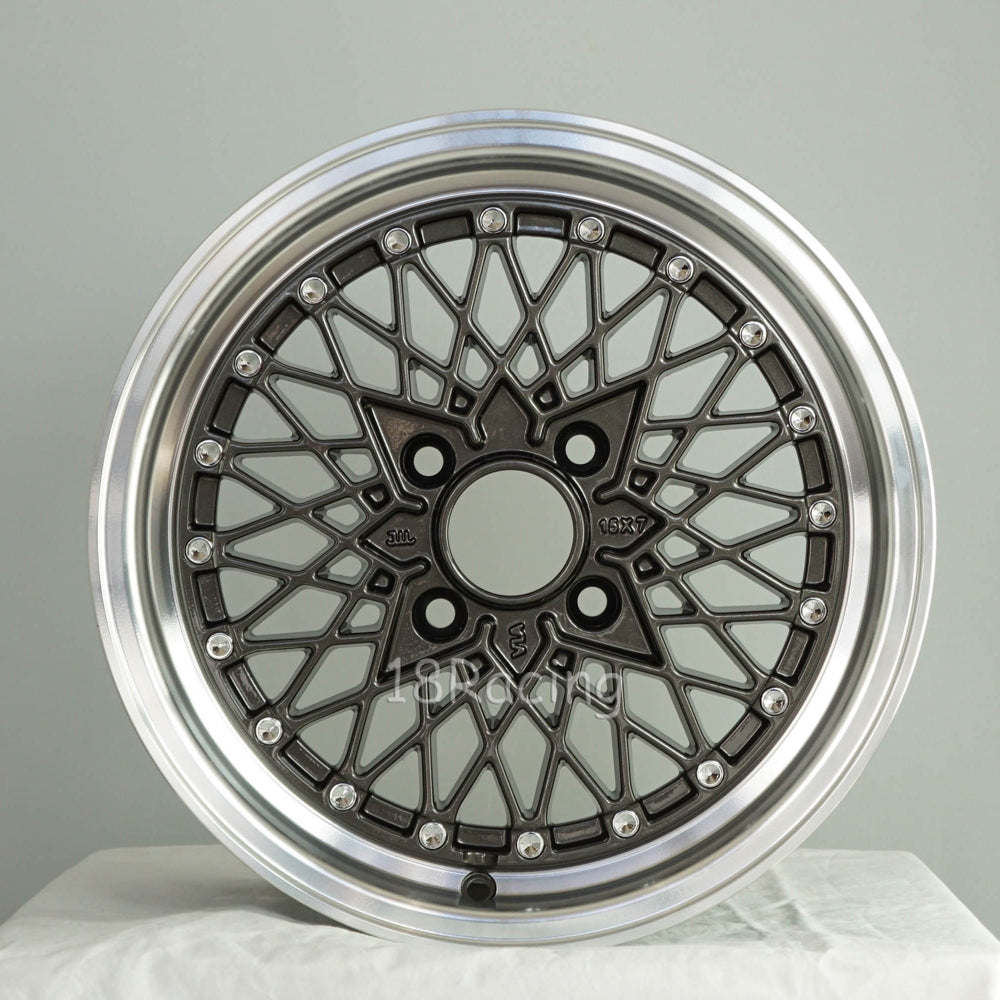 Rota Wheels Os Mesh 1580 4X100 20 67.1 Gunmetal  with Polish Lip