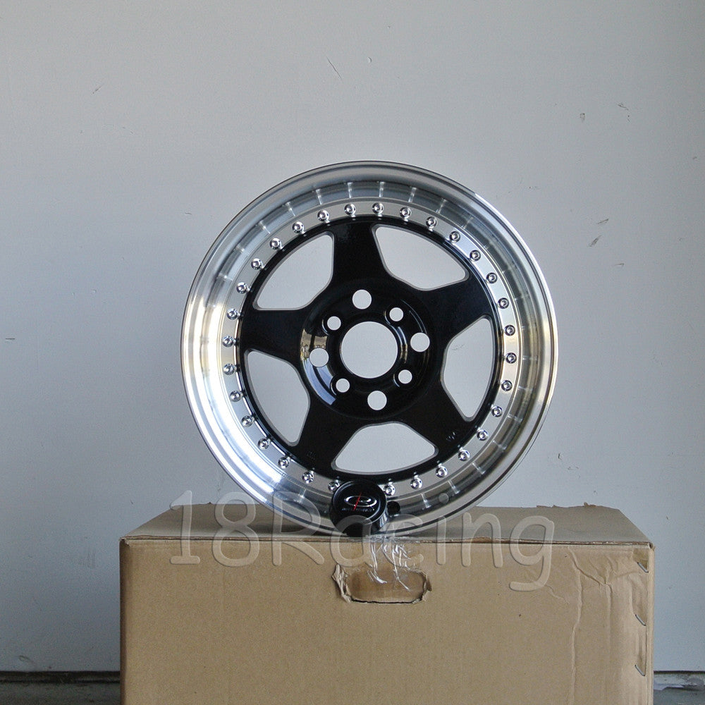 Rota Wheels Kyusha 1570 4X100 38 67.1 Black with Polish Lip