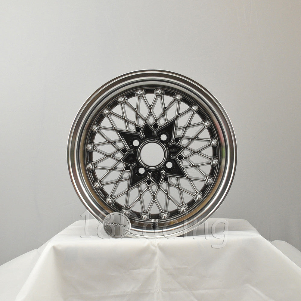 Rota Wheels Os Mesh 1570 4X100 25 57.1 Hyperblack with Polish Lip